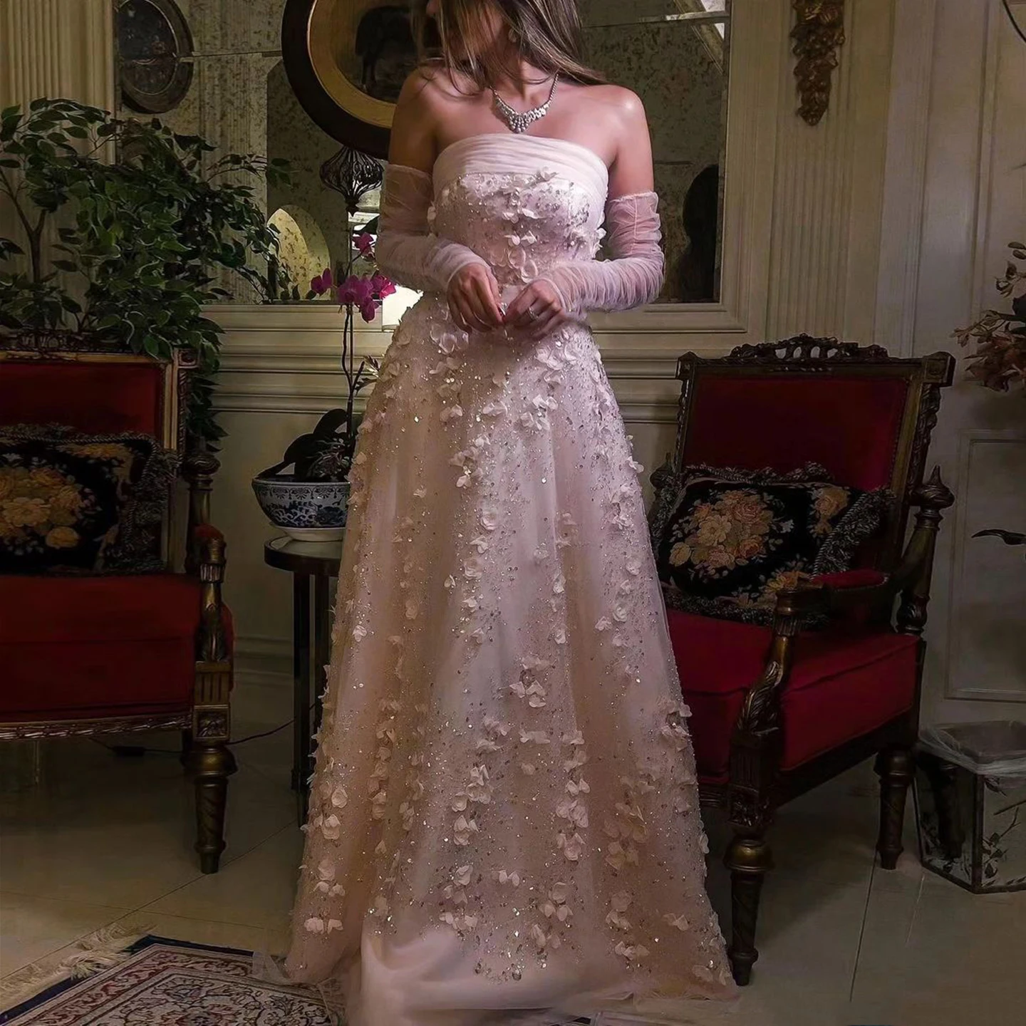elegant blush pink dresses Elegant Blush Strap Deep V-Neck Maxi Dress M / Blush main image 1