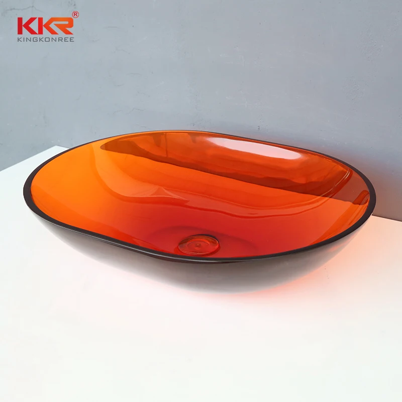 Kingkonree Artistic Transparent Colorful Basin Unique Clear Resin Countertop Sink for Creative Bathroom Designs