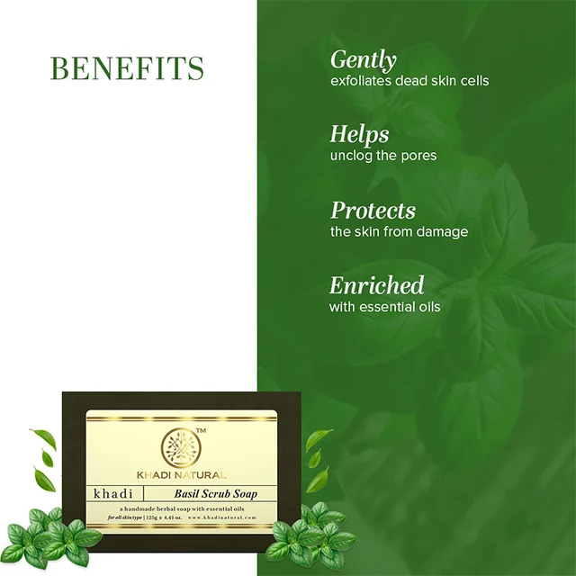 Khadi Natural Herbal Basil Scrub Soap 125g