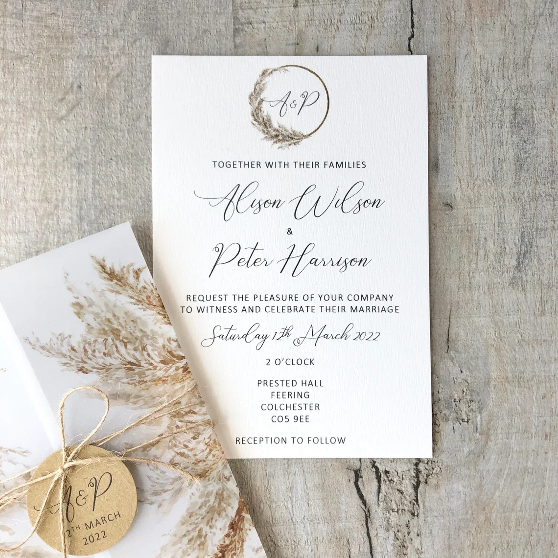 Custom Rustic Boho Pampas Grass Vellum Wrap Wedding Cards Designs Invitation Free Design Wedding