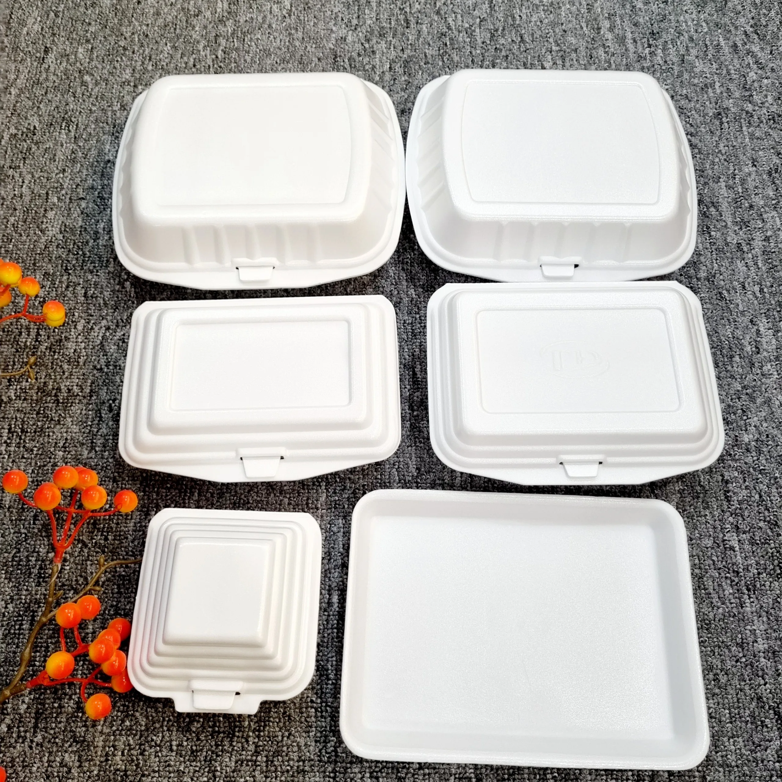 Vietnam Factory Three Compartments Foam Trays With Hinged Lid Lunch Box ...