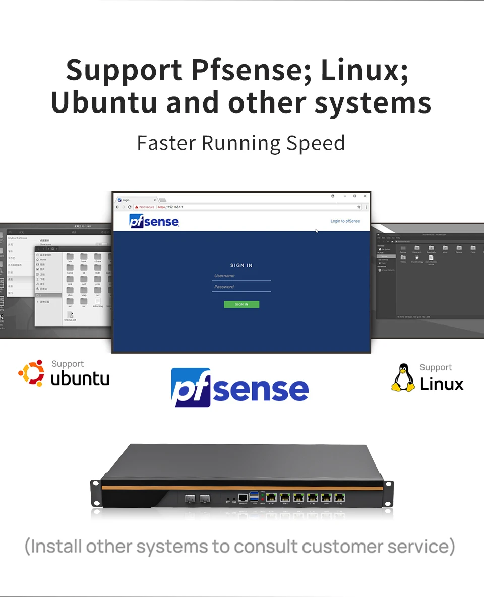 Core I7 I5 I3 Powered 1u Enterprise Firewall Appliance With 6 Lan 2 10g