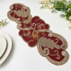Handcrafted Red and Gold Embroidered Table Runner, Floral Design