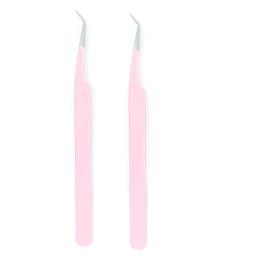 Custom Label Premium Eyelash Extension Tweezers Pink Color Volume Lash
