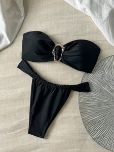 Hot Ladies' 2-Piece Set Swimsuit Rhinestone Tassel Lace Bathing Suit Embroidery Appliques Solid Pattern Bikinis