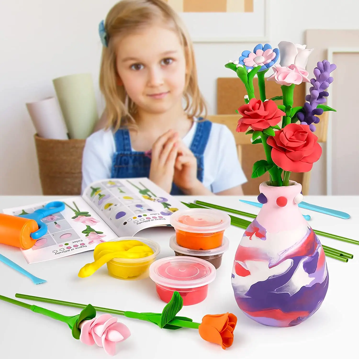 Kit De Bricolage Floral Pour Filles - Machine à Fleurs, Création De Bouquets En Tissu - Pour 4 à 9 Ans Et Plus - Violet, Pièces Interchangeables