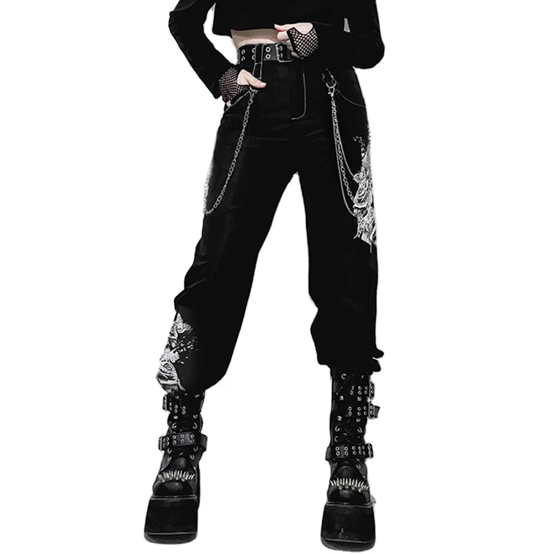 Gothic Cargo Pants Women Streetwear Black High Waist Techwear Trousers Female Harajuku Korean