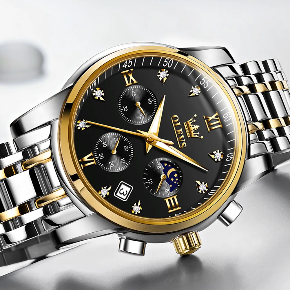 OLEVS Multi Time Zone Wristwatch Waterproof Feature Analog Date Watch Luminous Hands Stainless Steel Quartz Watch
