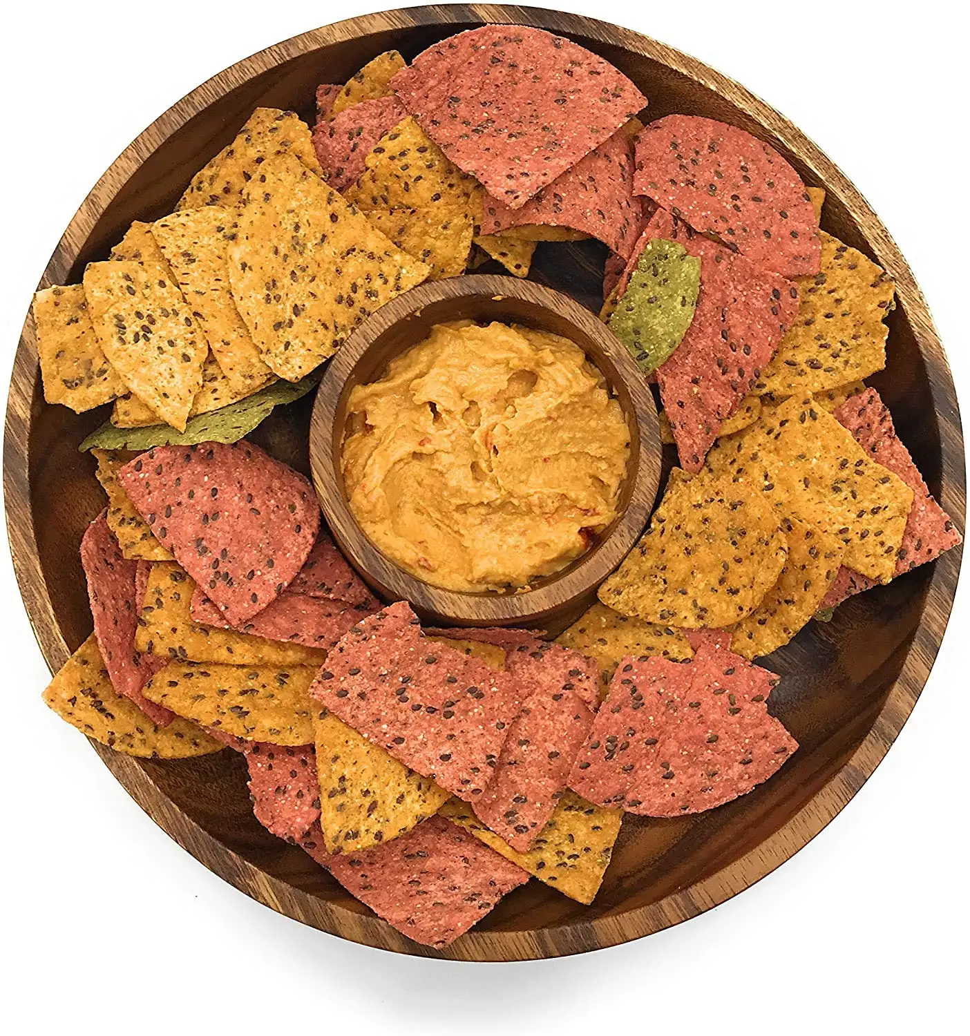 Premium Acacia Wood Chip Dip With Sauce Bowl Hot Selling Classic Acacia