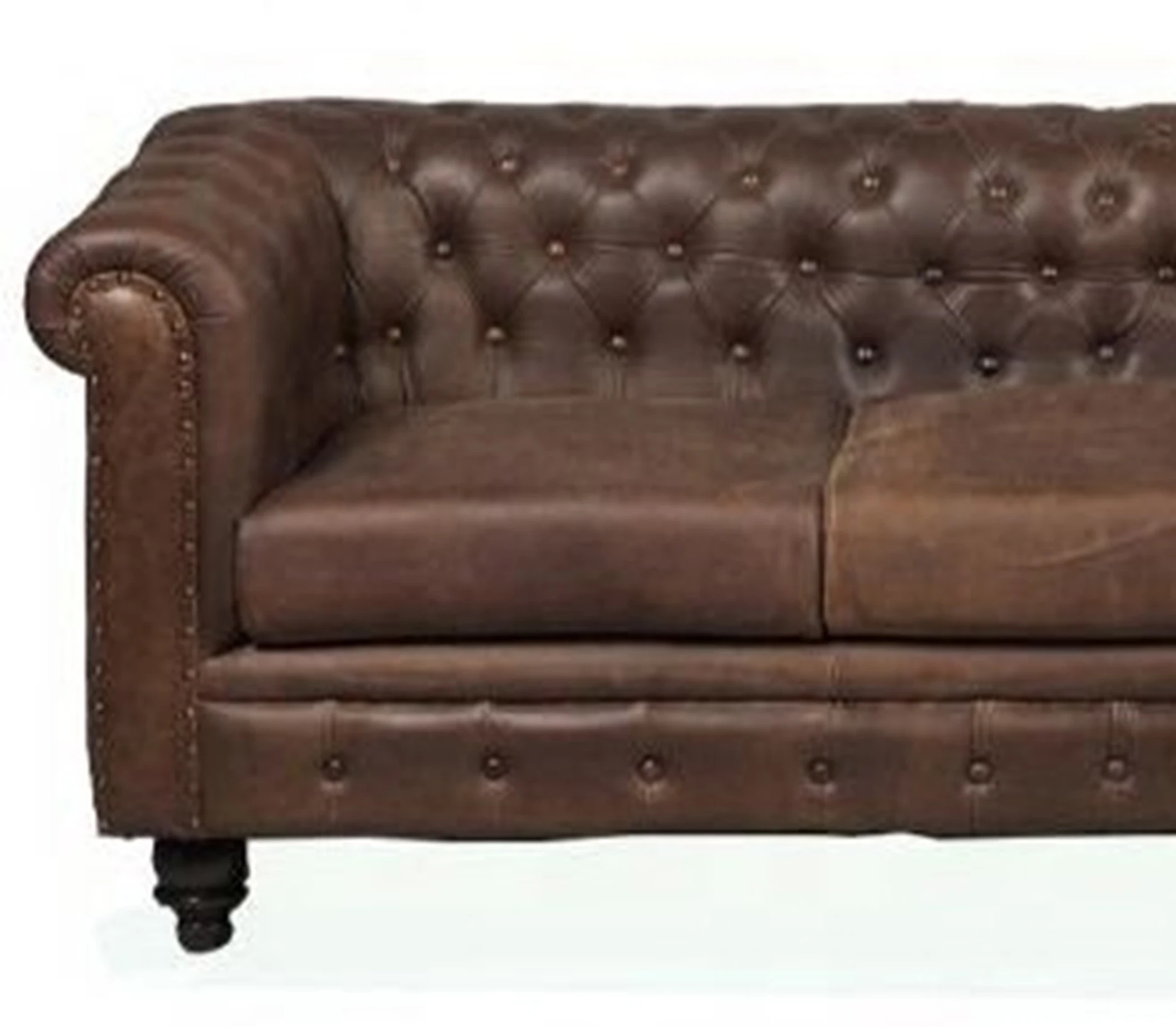 Industrial Vintage Styled Tan Leather Living Room Furniture Three Seat