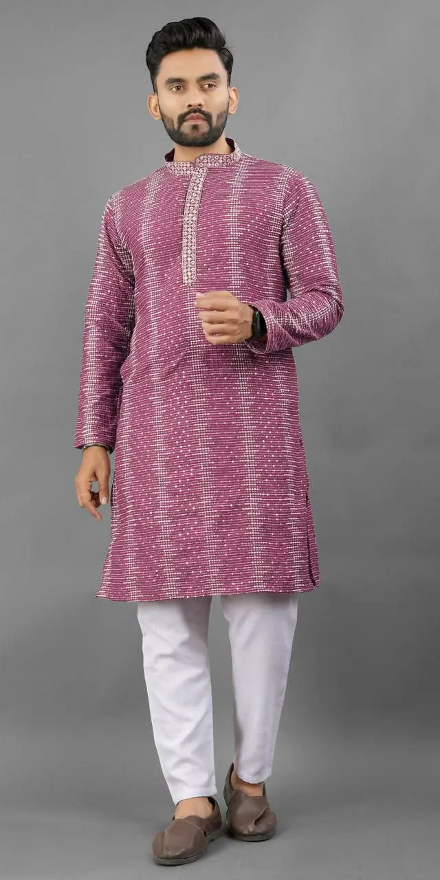 Haldi Special Yellow Color Traditional Look Cheap Price IMPORTAN  FABRIC Thread& Embroidery Work Men's Kurta& Plain White Pent