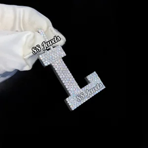 Custom Personalized 925 Silver Rhodium Plated Iced Charm Pendant Initial Letter Logo Moissanite Diamonds Hip Hop Necklace