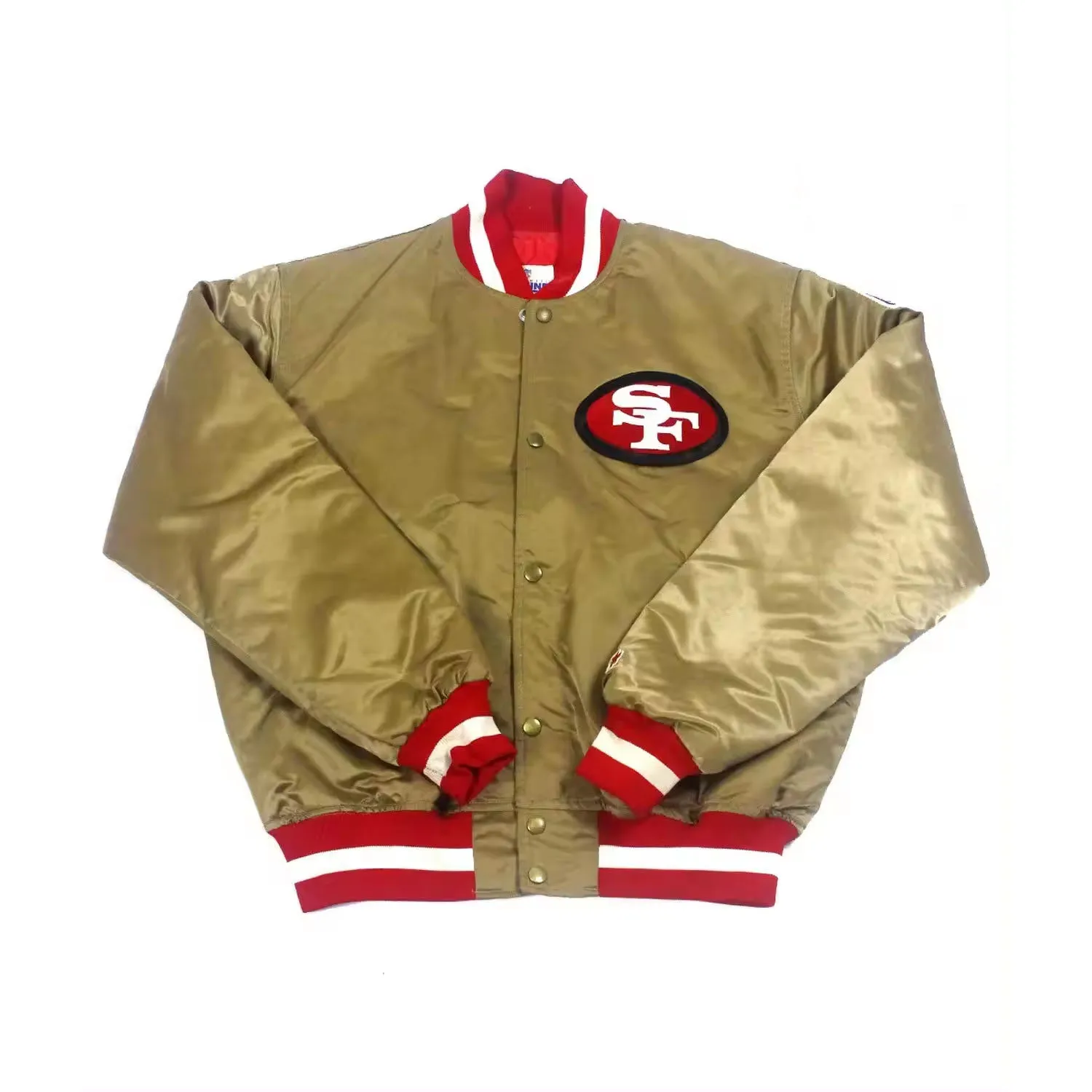 2024 Style OEM Service Authentic Vintage San Francisco 49ers Gold Bomber Satin Jacket High Quality Satin Bomber Jacket for Men