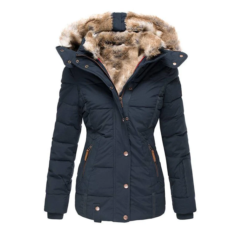 Newest Style Fashion Women's Midi Winter Warm Hooded Coat Slim Padded Faux Fur Coat