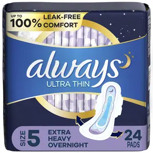 Always Radiant Feminine Pads for Women, Size 3, Extra Heavy Flow, with Wings, Scented, 22 Ct