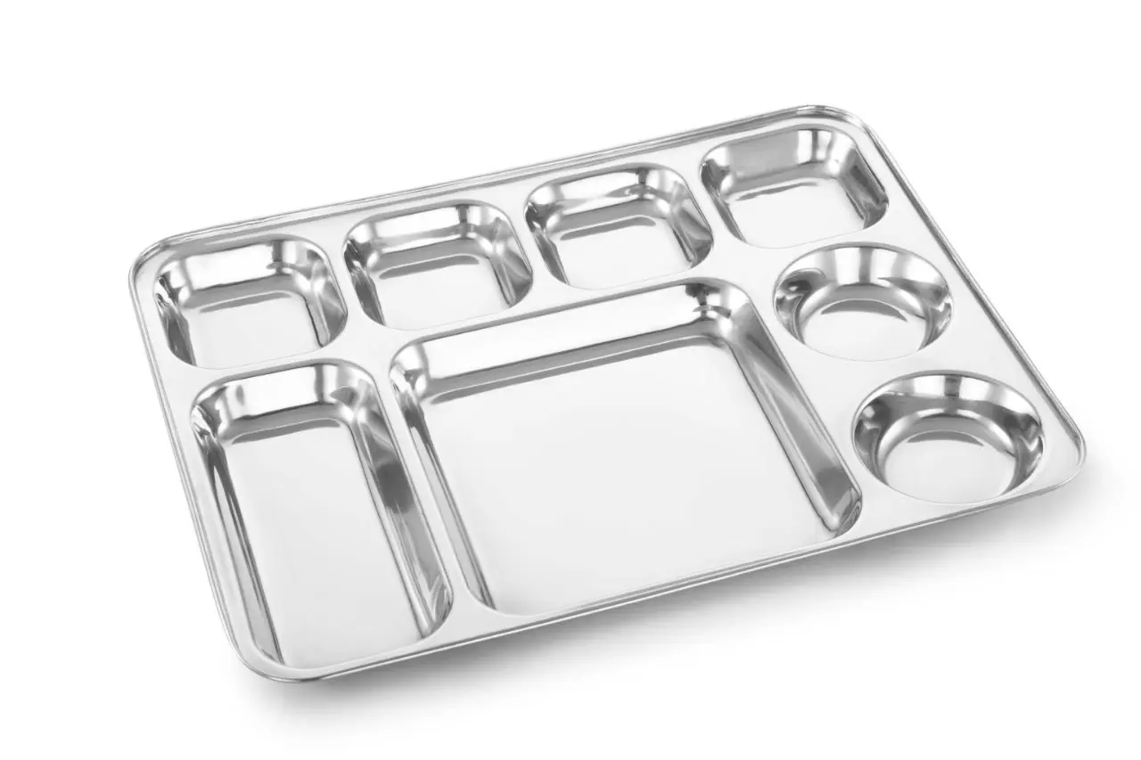 Aluminum  Rectangular Platter CU Hammer - Mess Tray - Dinner Plate Divided /Thali/Mess Tray Set Silver