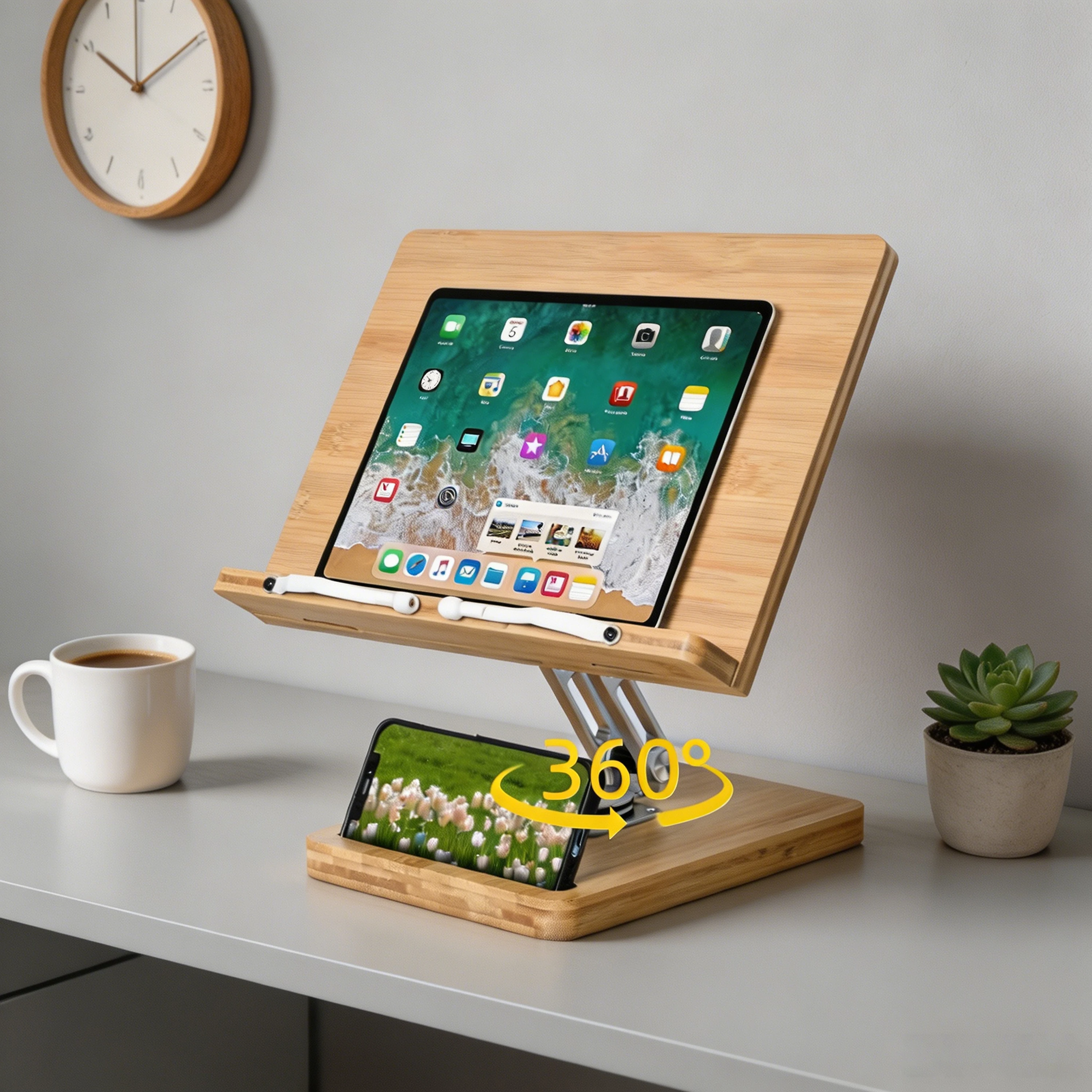 360° Foldable Desktop Bookshelf Phone Holder Laptop Stand Storage Holders Racks Drawing Rack Recipe Book Stand for Reading