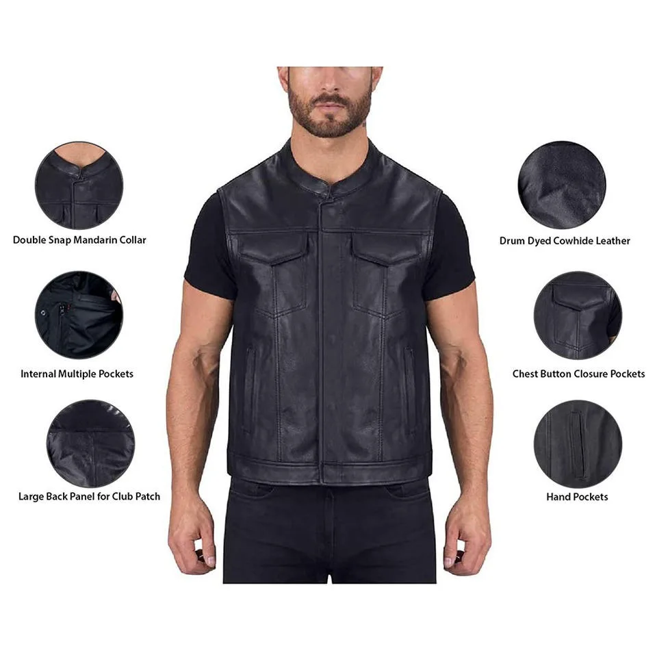 Cowboy Leather Vest For Men Vintage Club Riding Biker Vests V-neck Suit ...