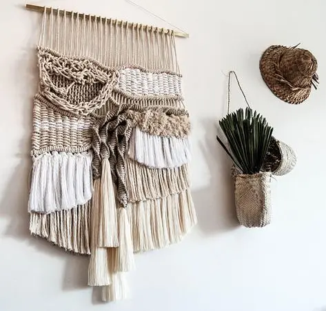 Handcrafted Macrame Wall Hanging Distinctive Home Decor Piece Featuring Sculptural Knots Patterns Wooden Boho Modern Design