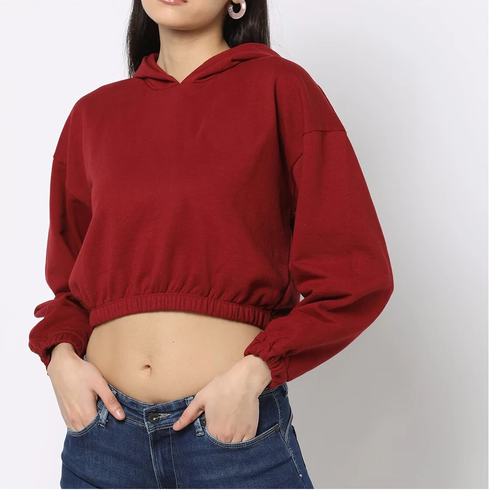 High Quality Top Customized Stretchable Women Crop Hoodies / 100