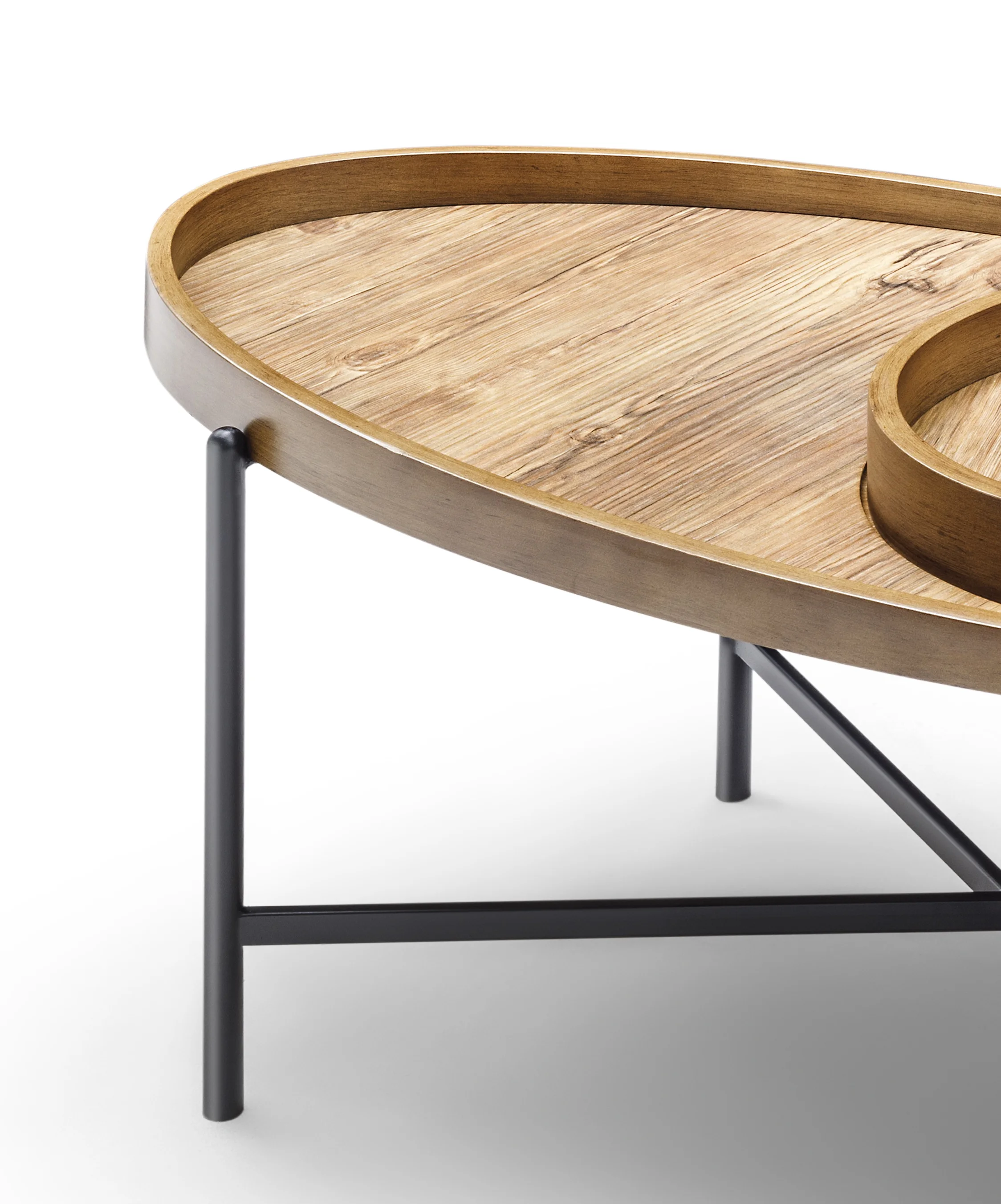 Elliptical Wooden Coffee Table with Integrated Decorative Tray Brown Elegant Design for Living Room European