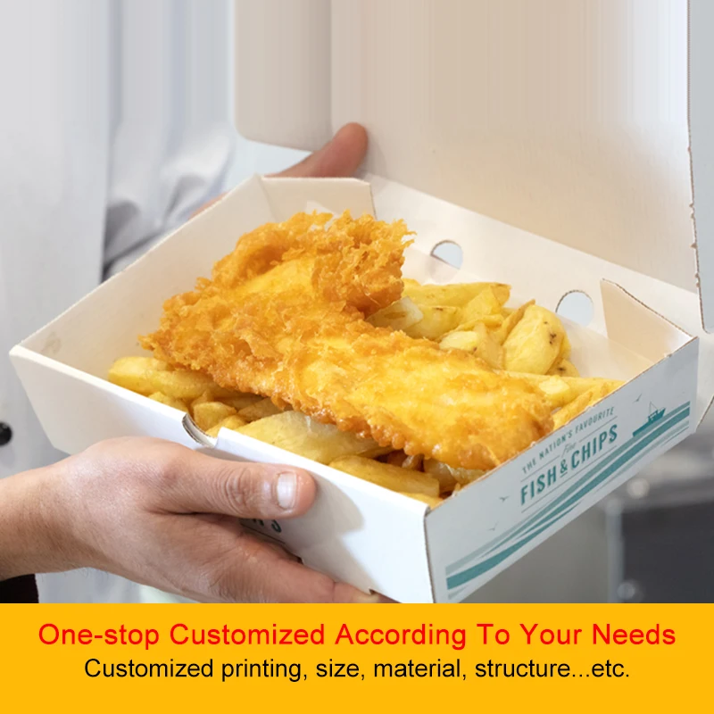 Custom Printing Fish and Chips Packaging Paper Box Fish and Chips Fast Food Takeaway Box Burger Pizza Packaging Boxes With Logo