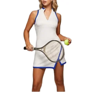 New Arrival Women's Active Wear Tennis Dress Contrast Color Sports Skirt Polo Collar Half Zip Custom Logo Breathable