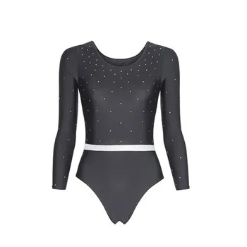 2022 Gym Suit Long Sleeves Leotard Lycra And Glossy Fabric Colors Black Bodysuit Full Gemstone Beautiful Style