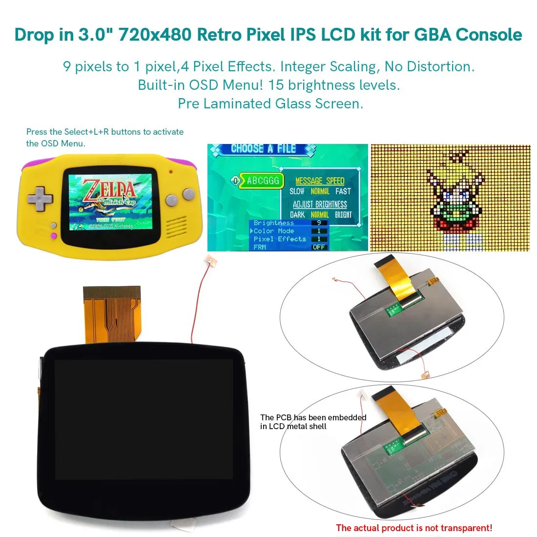 V5 IPS Laminated LCD Screen Replacement Kit For Game Boy Advance GBA – Drop-in Backlight
