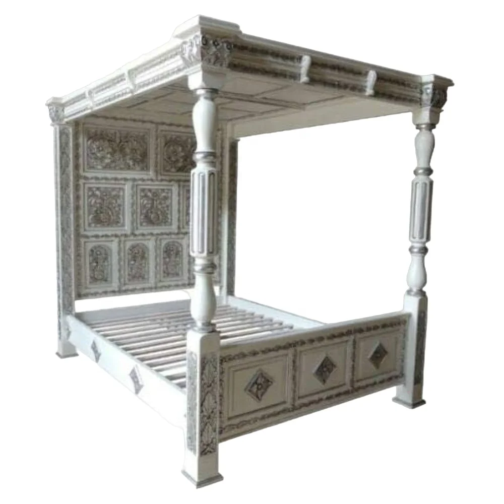 French Luxury Solid Wood Carved Palace Style Bedroom Double King Villa