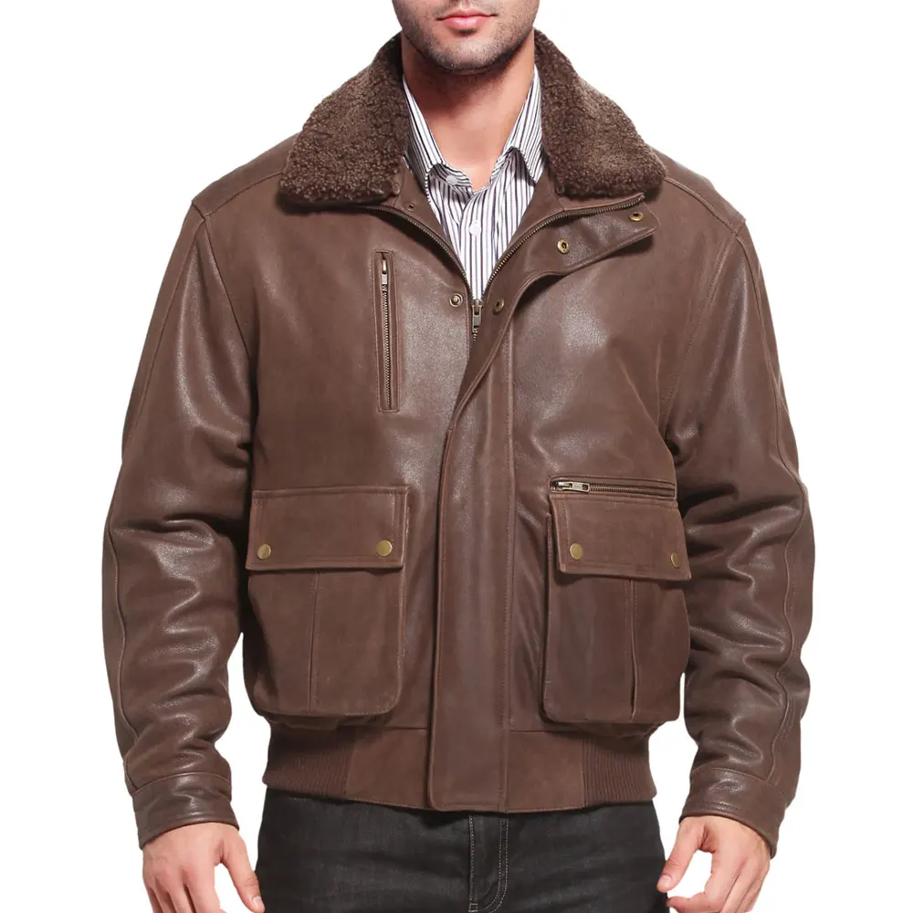 Men's Winter Waterproof Flight Brown Distressed Real Sheep Leather