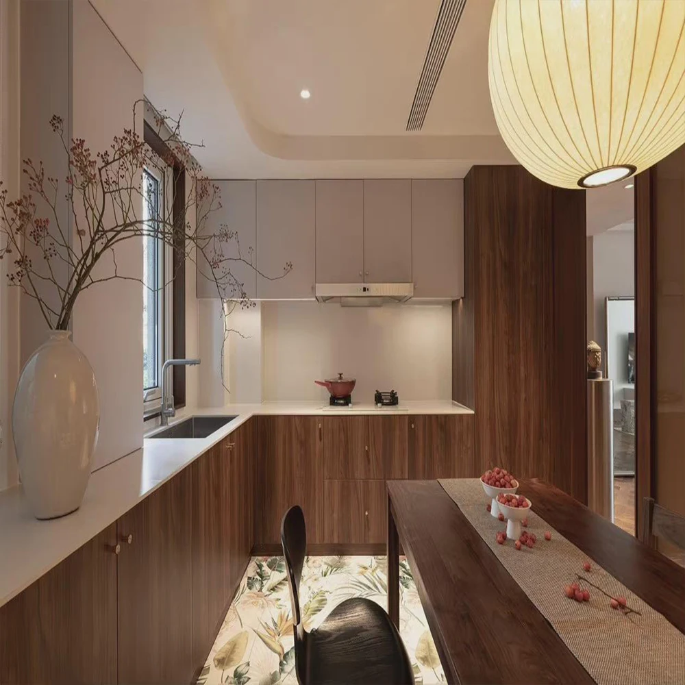 Custom Modular Island Bazalt Burning Stone Accrylic Plastic Mdf Board Acrylic Birch Plywood Kitchen Cabinets Set