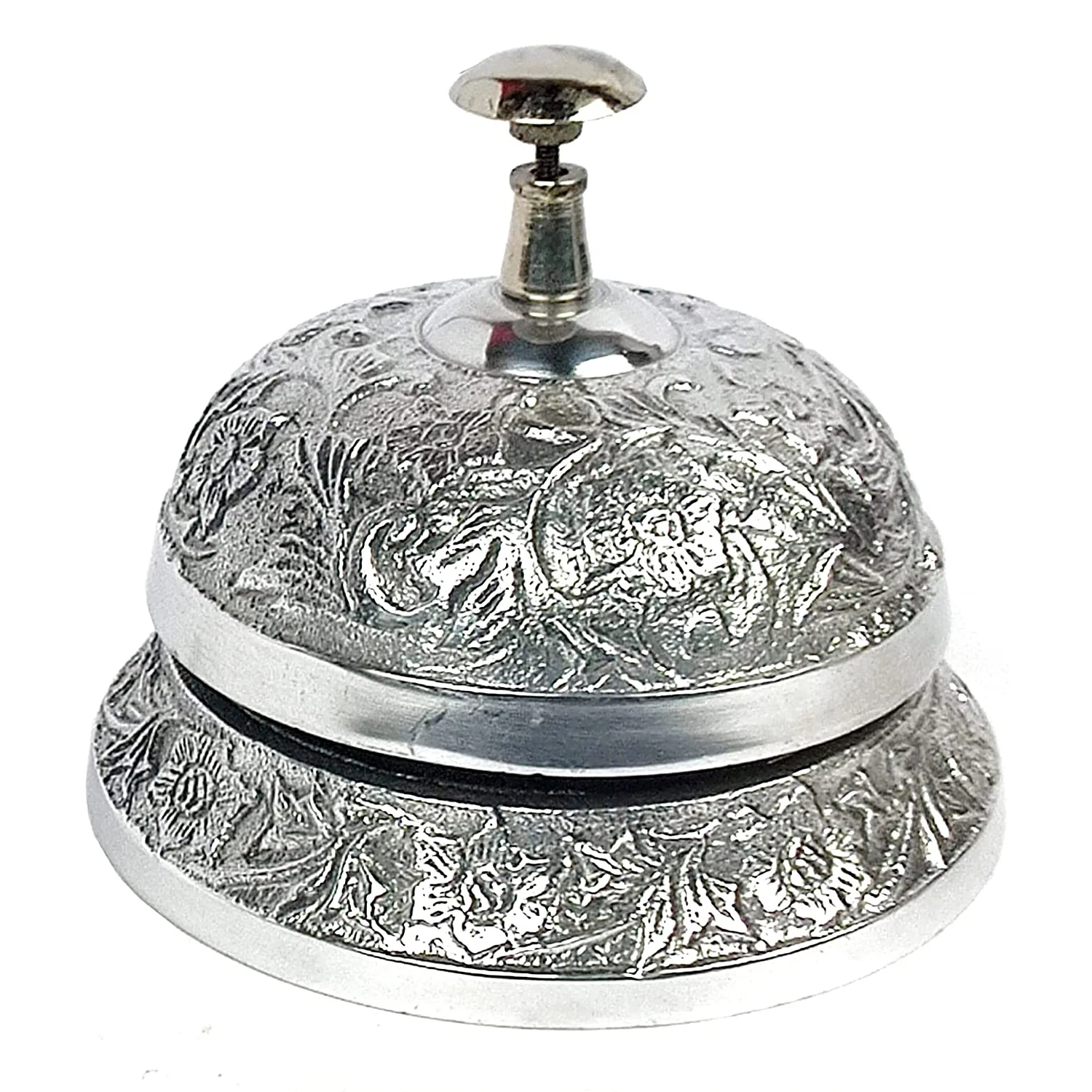 Brass Embossed Desk Bell Silver Finished On Wooden Base Vintage Hotel ...