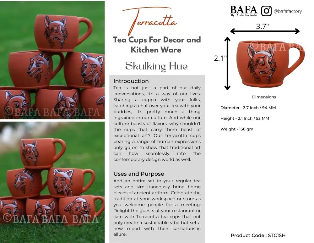 Terracotta Clay Handcrafted Tea Cups Vintage 100 Ml For Kitchenware