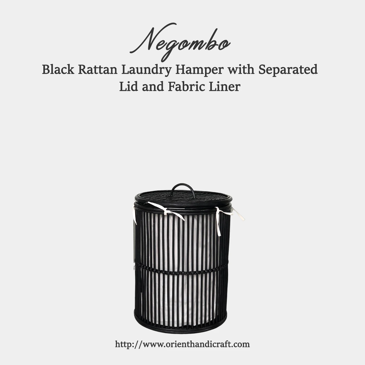 Negombo Black Rattan Laundry Hamper With Separated Lid And Fabric Liner