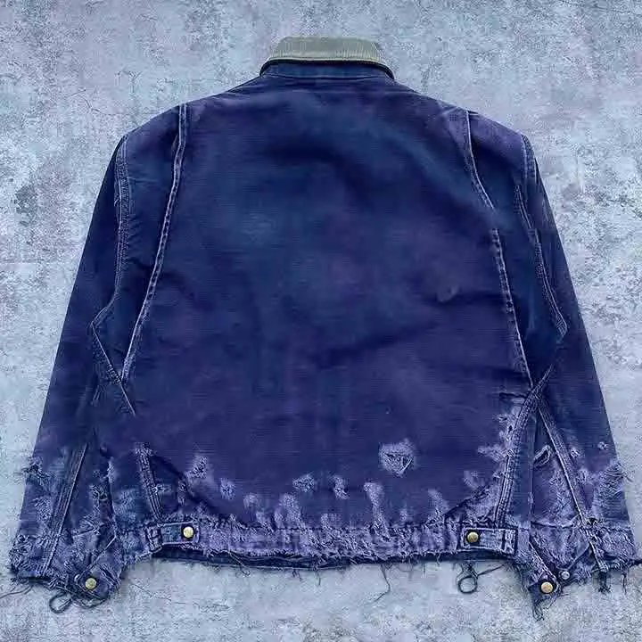 Salati Custom Zip Distressed Wash Faded Canvas Duck Work Jacket for Men Mechanic Worker Jacket for Detroit Winter gallery 2