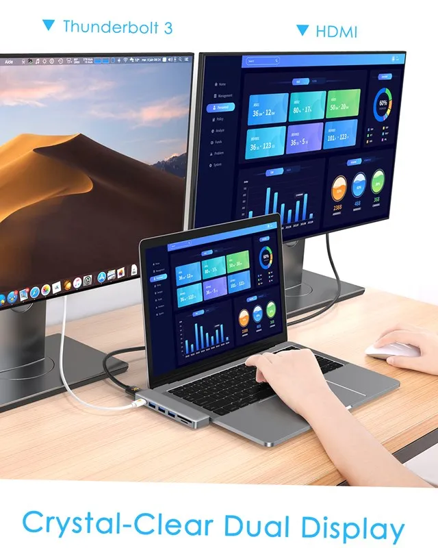 Dodocool алюминиевый сплав 7-в-1 мультипортовый концентратор двойной USB-C разъемы видео в формате 4K HD выходной порт SD/TF Card Reader устройство чтения