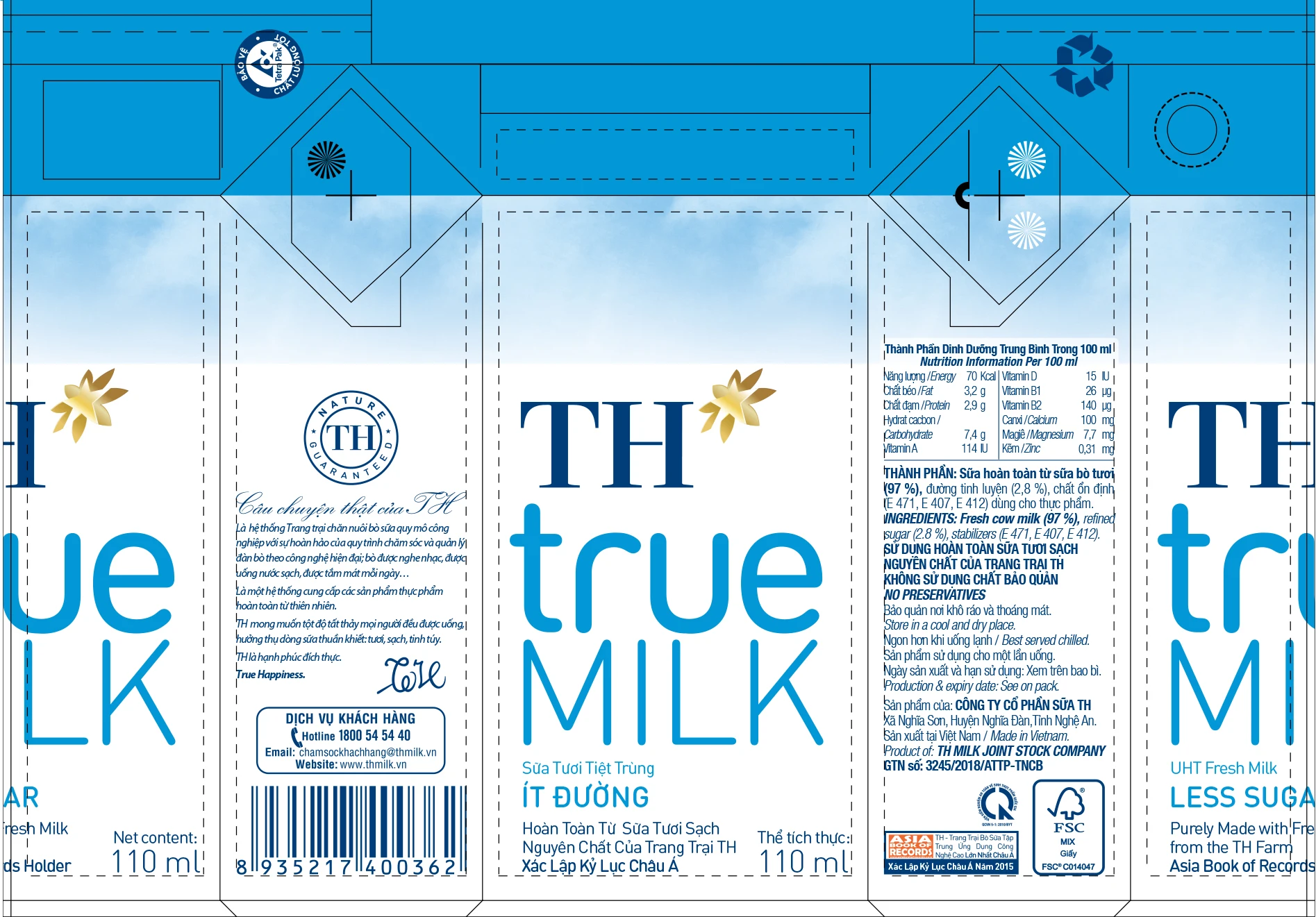 Настоящий сахар без молока TH, свежее молоко-110 мл x 48, Высококачественная Органическая Упаковка из Вьетнама