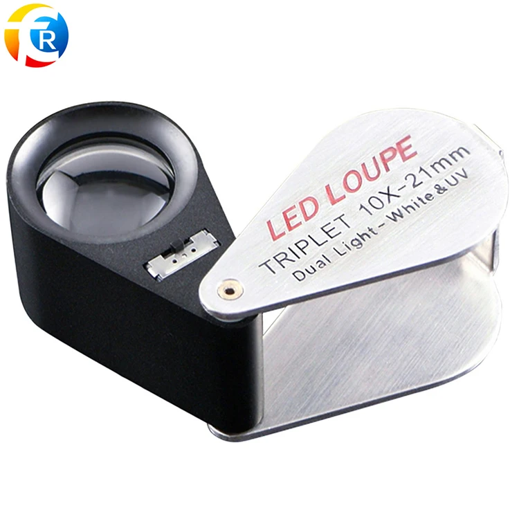 10X Amplification Magnify Glass with UV and LED Light USB Rechargeable Foldable Diamond Jewelry Gem Loupe