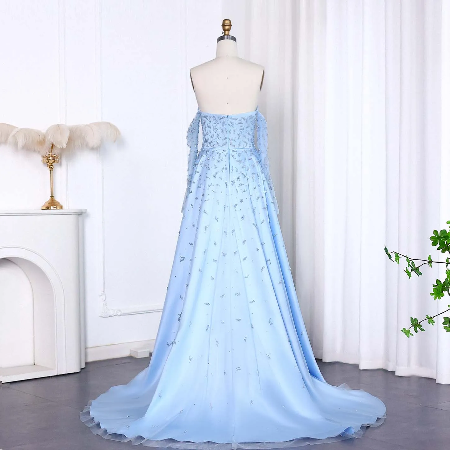 Sharon Said SS484 Evening Dress Blue Elegant Muslim Silver Gray Luxury 2025  Evening Dress With Overskirt Sleeves Woman Wedding| Alibaba.com