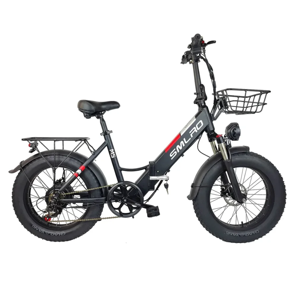 SMLRO M5 Fat-tire Folding Mountain Adult Electric Bike  with Front Basket