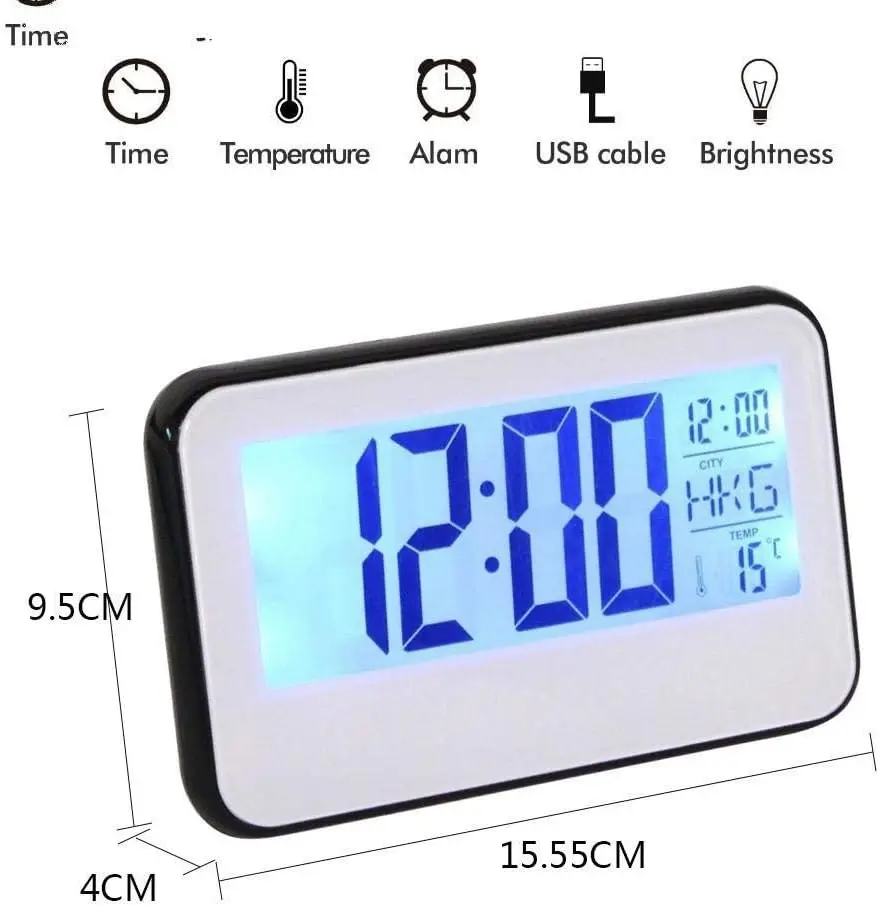 Jumbo Display Big Voice Control LCD Screen Alarm Night Light Table Clock for Home and Student
