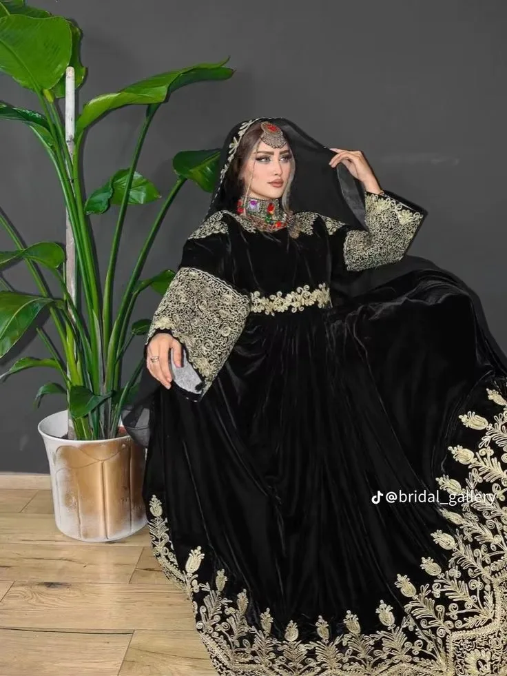 afghan dress black Zarlasht Black Afghan Dress in Pure Silk main image 0