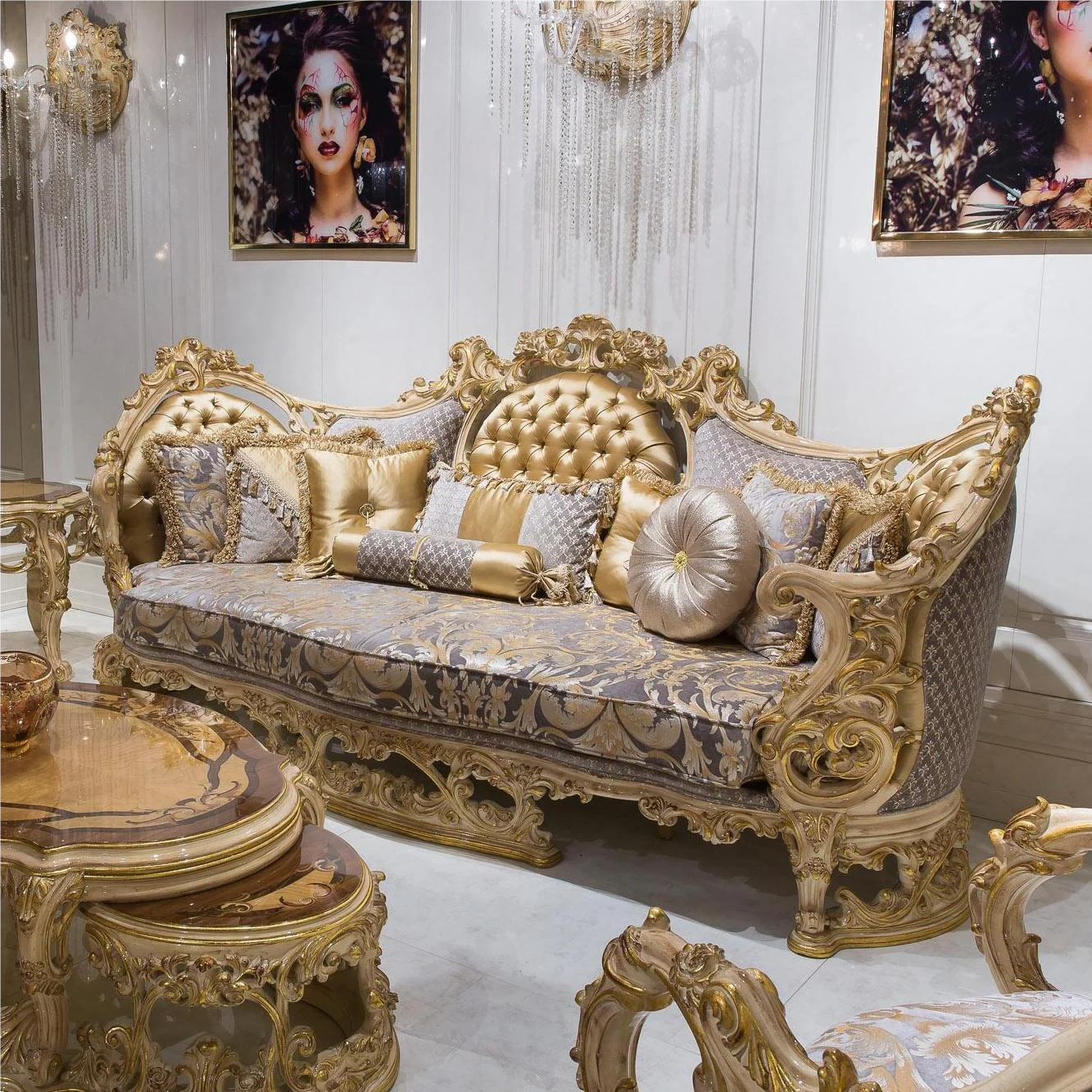 Royal Luxury Style Sofa Set 100% Hand Carving Customized Fabric ...