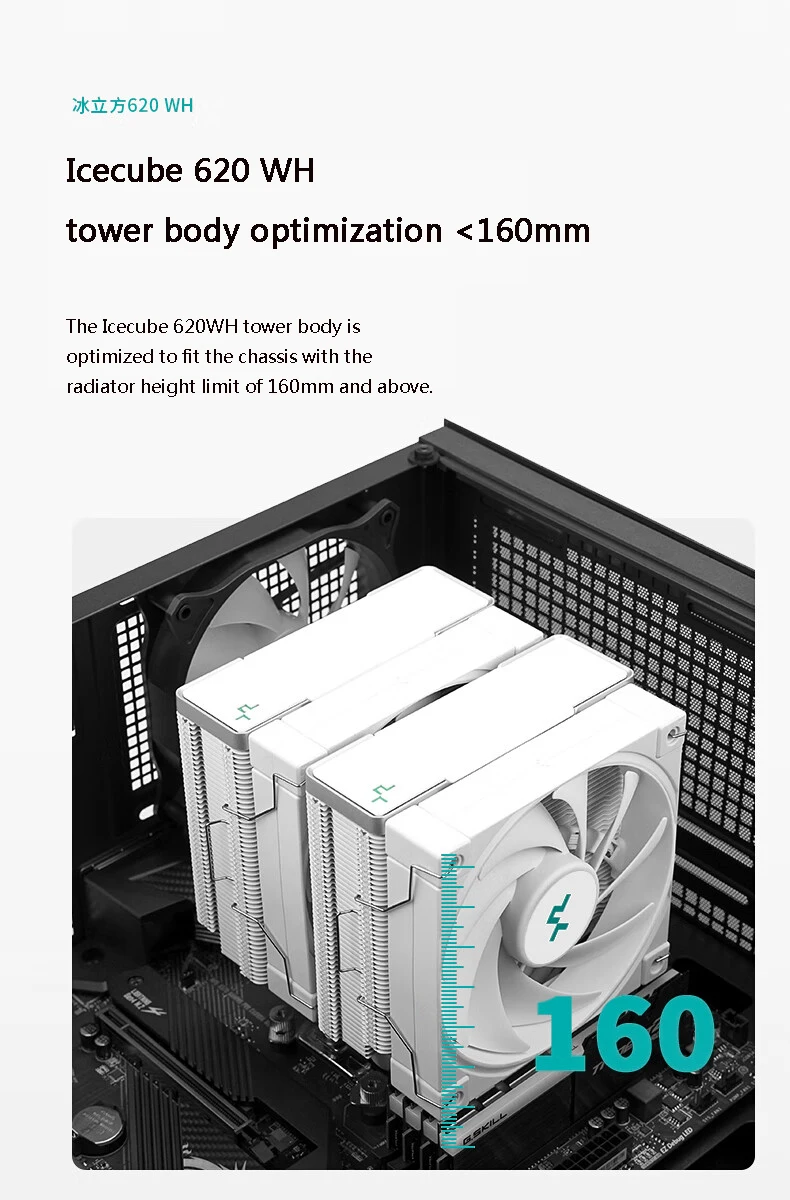 DEEPCOOL Ice Cube 620 White CPU Cooler - 260W Thermal Solution