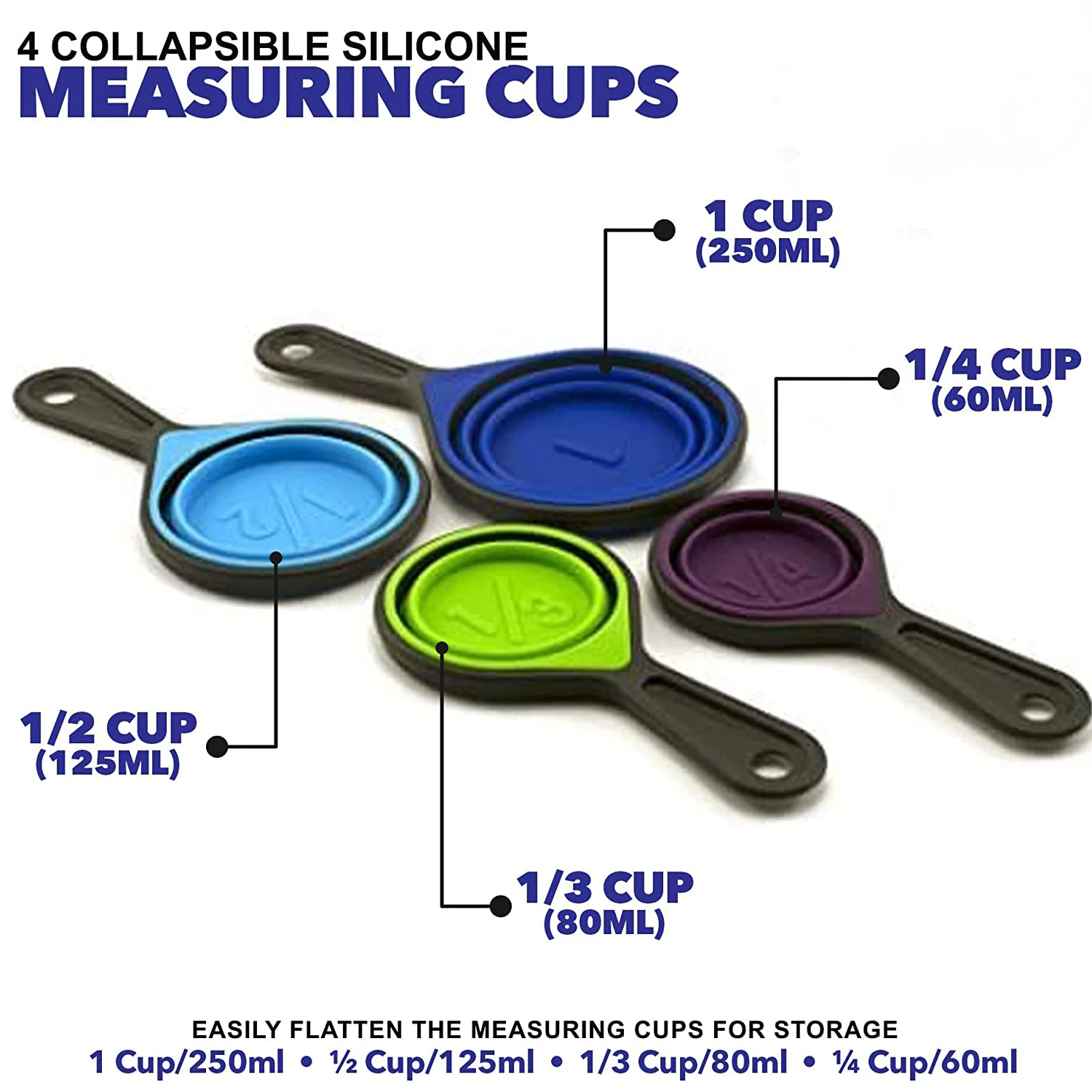 Messloffel Tazas Medidoras 8 Piece Colorful Collapsible Stackable Measuring Tool Foldable