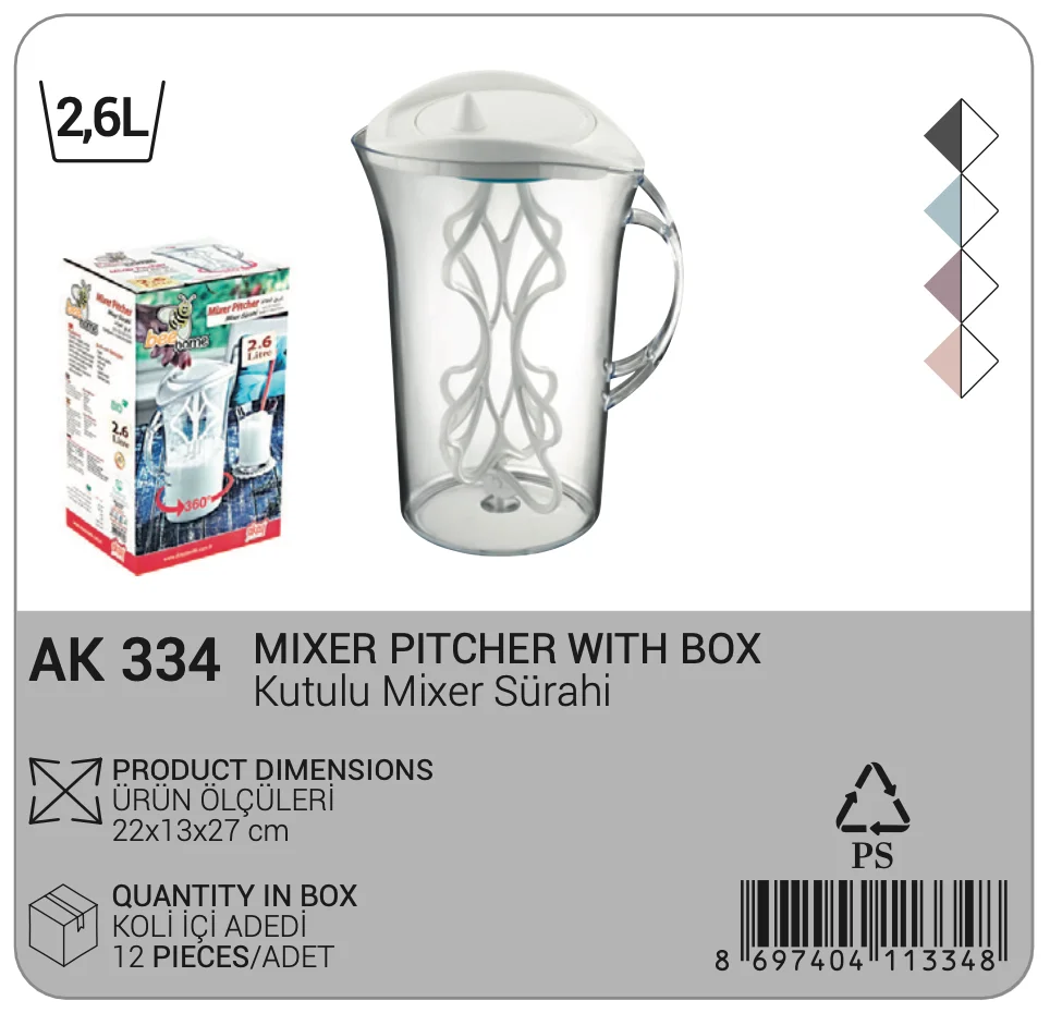 2.6L Mixer Pitcher With Box for Homemade Lemonade Milkshakes and Batter Easy Mixing Clear Plastic Durable Handle