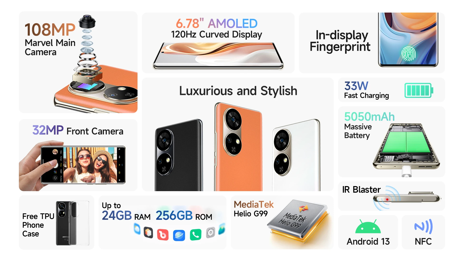6.78" 120HZ AMOLED Curved Display 24GB + 256GB 108MP Camera 5050mAh Global 4G Android Smart Phone