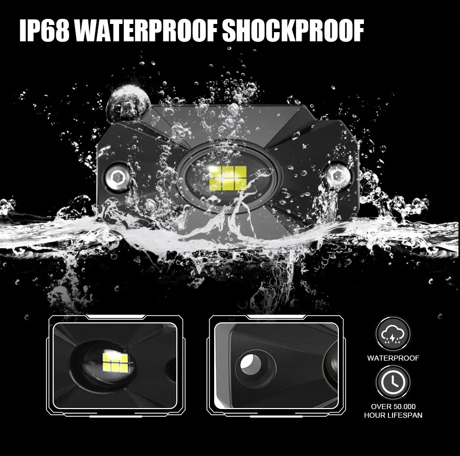 LANSEKO Super Power 8 Pods LED Rock Lights RGB With White Amber Blue ...