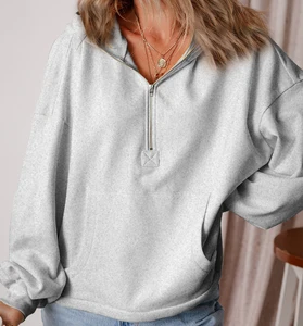 Custom Embroidered Logo High Quality Winter Loose Half-Zip Pullover Ribbed Cuffs Hoodie Women Casual Streetwear Comfort